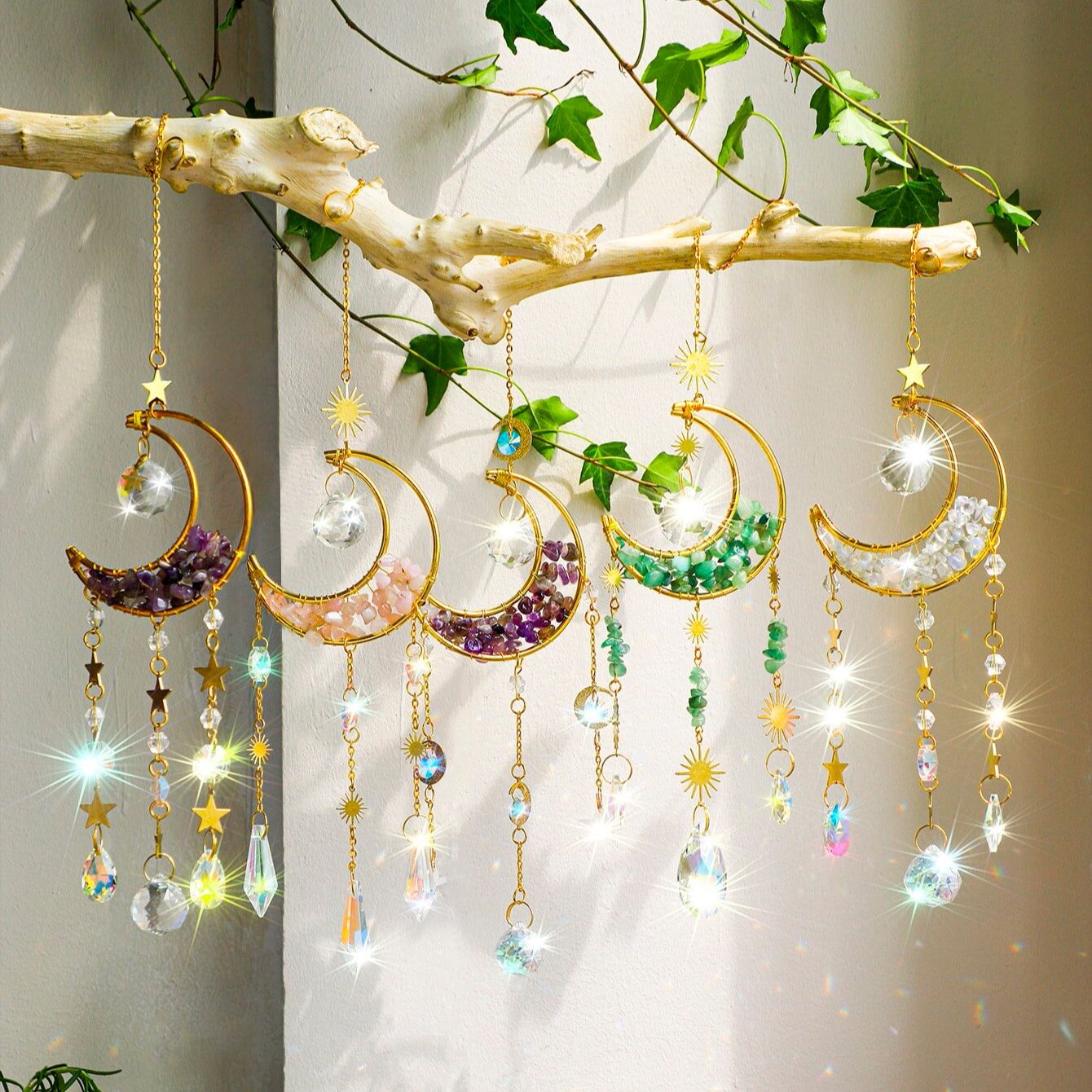 Outdoor Lighting Xmas - Crystal Suncatcher Moon Amethyst Rainbow Maker