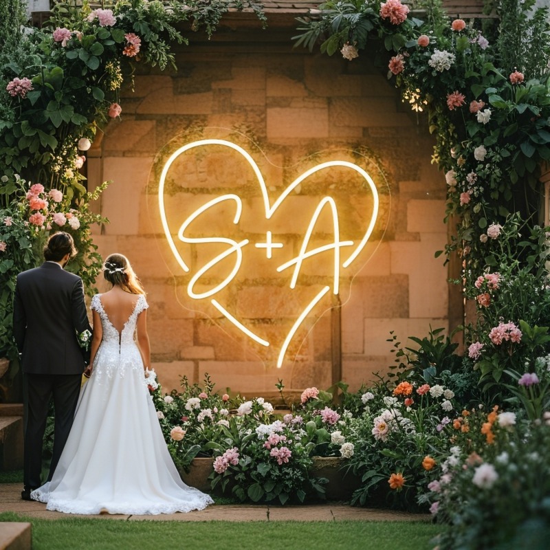 Outdoor Lighting Halloween - Custom Initials Heart LED Neon Sign,