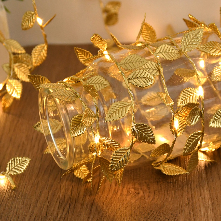 Lighting Wedding Outdoor - Golden Leaf Rattan Copper Wire String