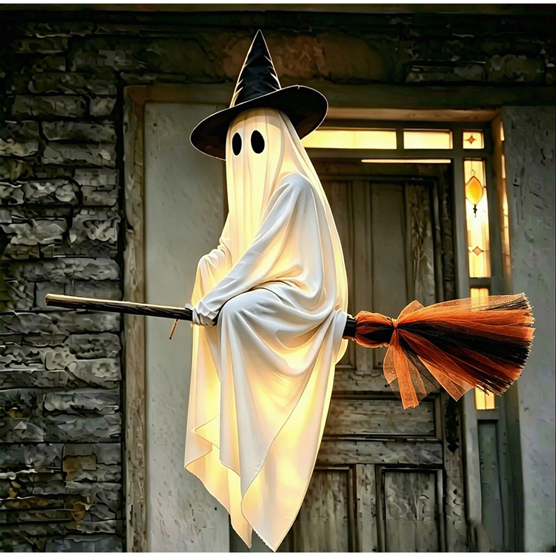 Outdoor Lighting Halloween - Halloween Flying Brooms And Ghost Decor