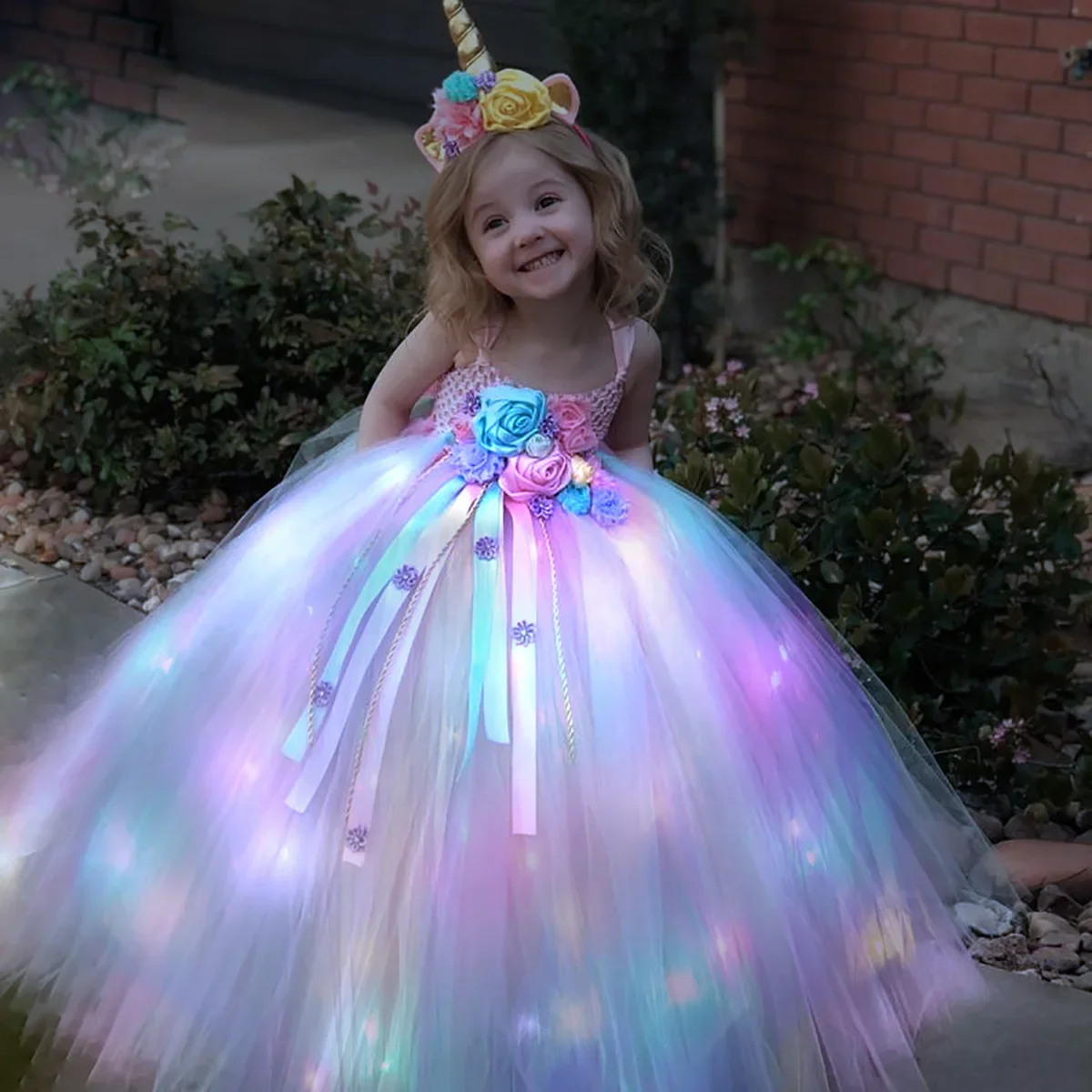 Outdoor Lighting Halloween - Gilrs Long LED Unicorn Tutu Dress
