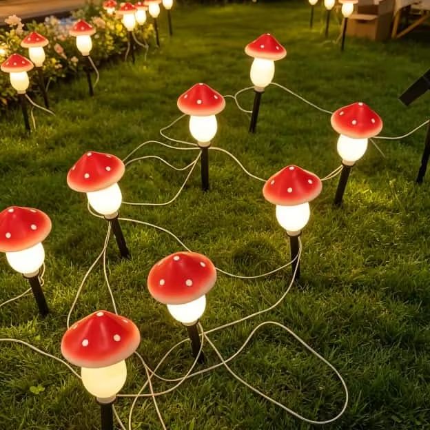 Outdoor Lighting Halloween - Solar Mushroom String Lights Waterproof Outdoor
