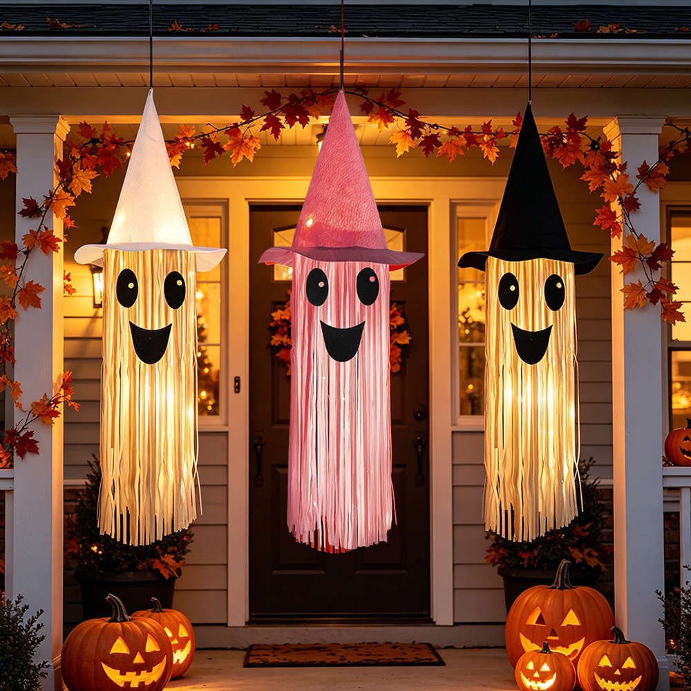 Outdoor Lighting Halloween - Halloween Glowing Witch Hat Ghost Tassel