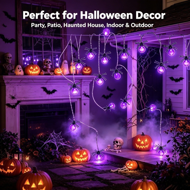 Battery Powered Spider LED Str - đánh giá và giá Outdoor Lighting Halloween