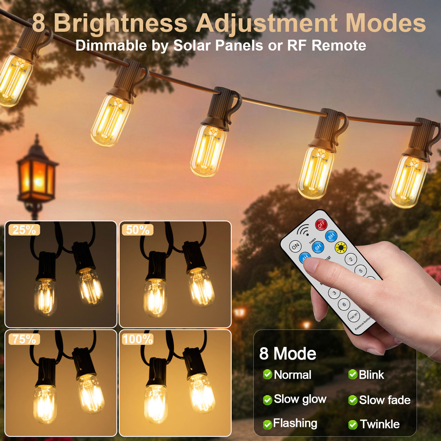 LED T22 Solar String Lights 8  - đánh giá và giá String Light Bistro