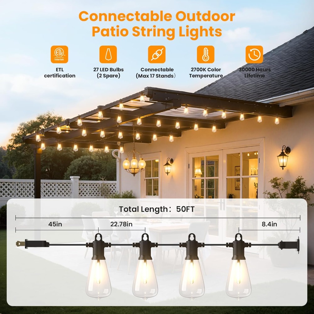 50FT Outdoor String Lights wit - đánh giá và giá String Light Bistro