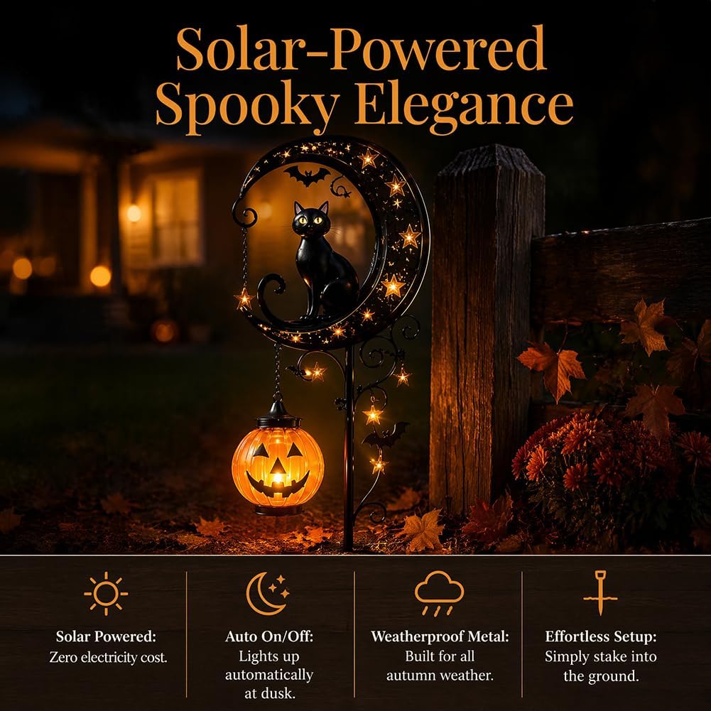 Solar Halloween Black Cat & Pu - đánh giá và giá Outdoor Lighting Halloween