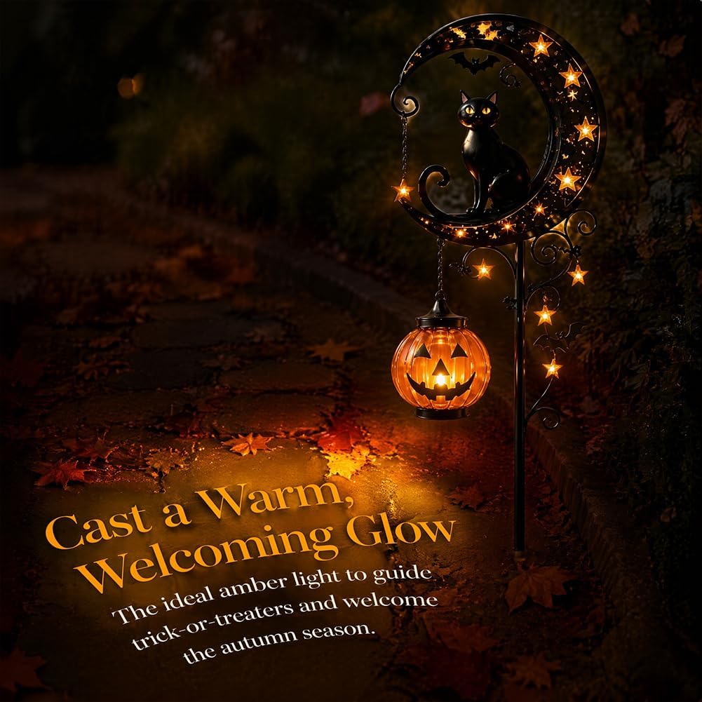 Solar Halloween Black Cat & Pu - đánh giá và giá Outdoor Lighting Halloween